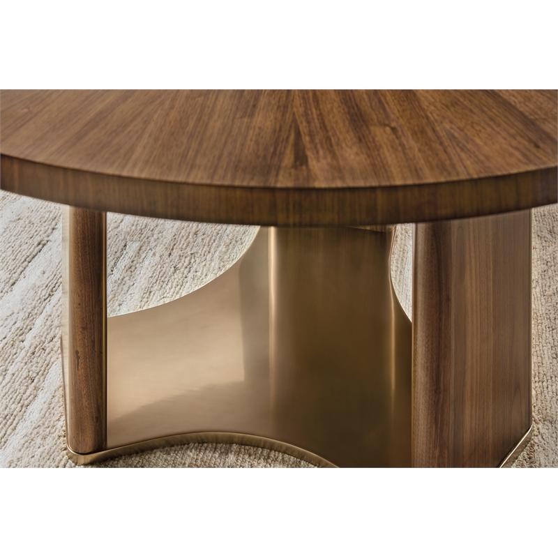 Bowery Hill 66in Round Pedestal Dining Table in Medium Wood Finish