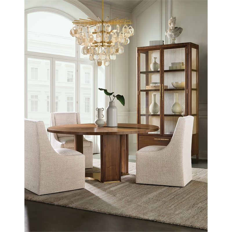 Bowery Hill 66in Round Pedestal Dining Table in Medium Wood Finish