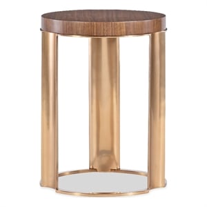 Bowery Hill Round Metal Base Accent Table in Medium Wood Finish