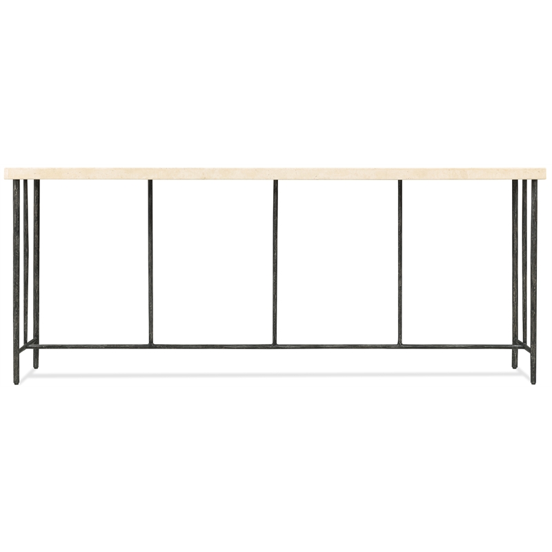Bowery Hill Metal Framed Console Table with Stone Top in Gray