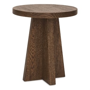 Bowery Hill Round Pedestal End Table in Rustic Brown Wood Finish