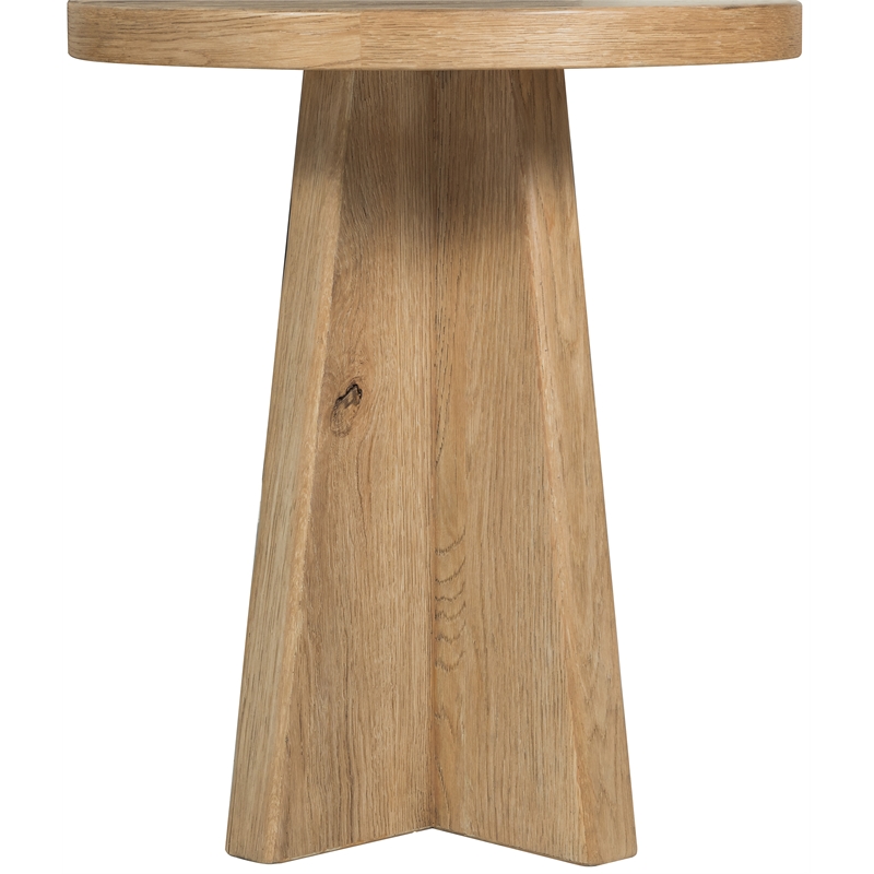 Bowery Hill Round Pedestal End Table in Rustic Light Brown Wood