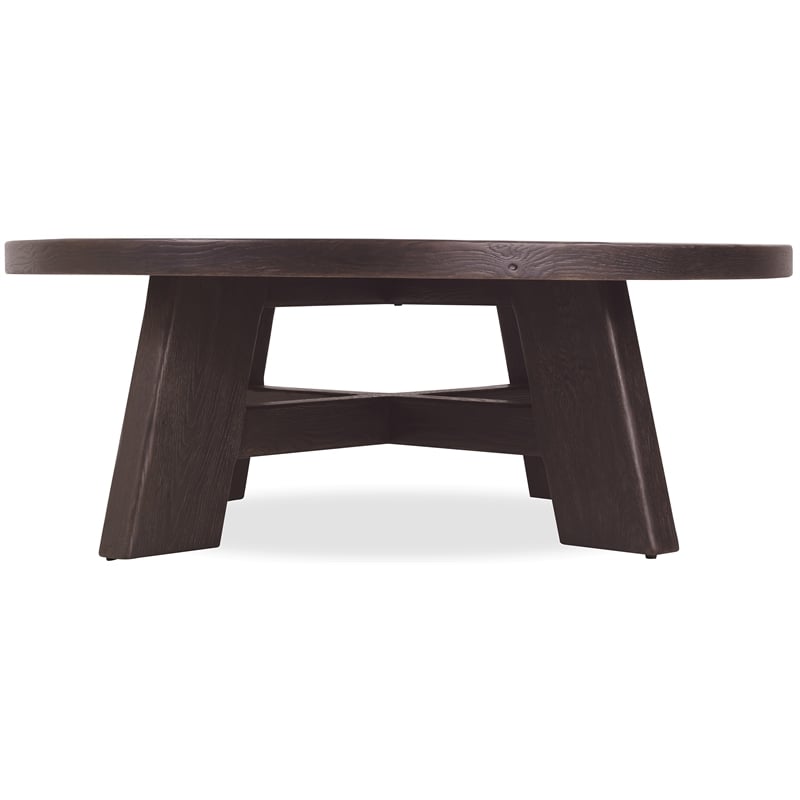 Bowery Hill Round Cocktail Table with X-Stretcher in Black Wood