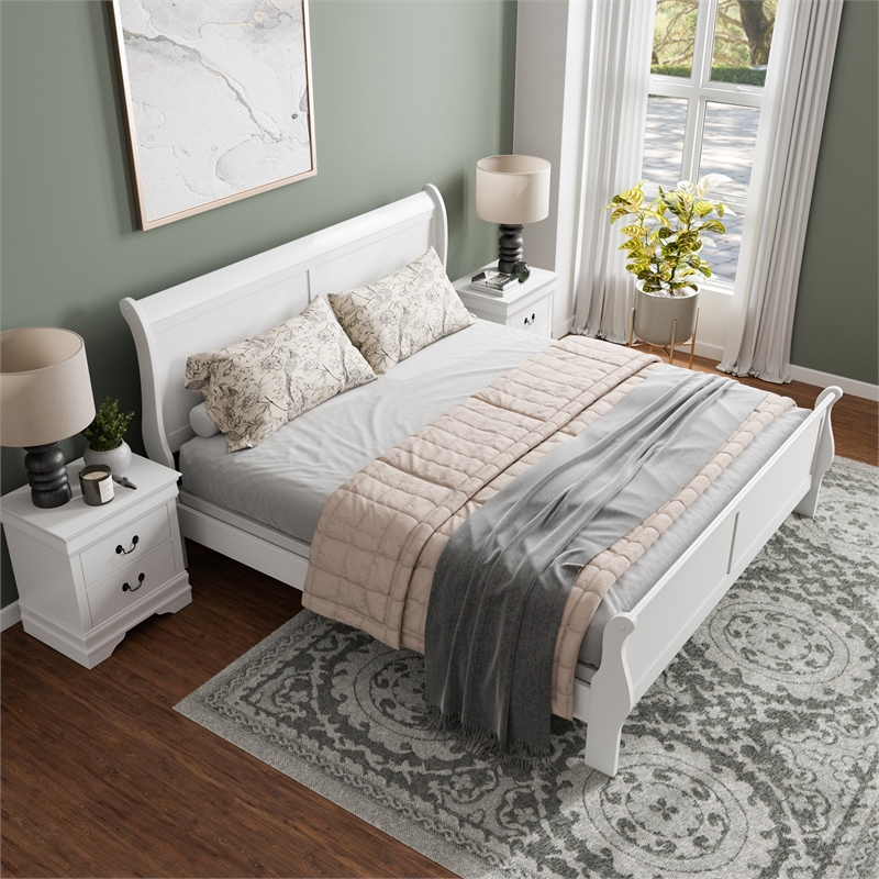 Bowery Hill Wood King 3-Piece Bedroom Set in White Finish