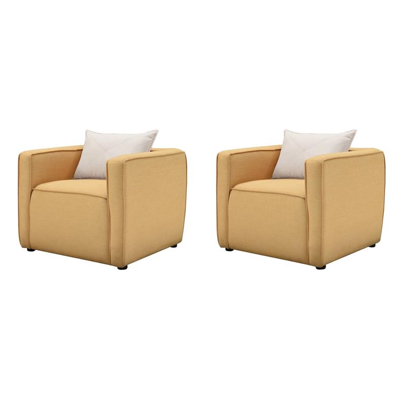 Bowery Hill Set of 2 Modern Accent Chairs in Yellow Linen Fabric