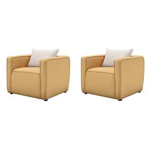 Bowery Hill Set of 2 Modern Accent Chairs in Yellow Linen Fabric