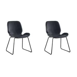 Bowery Hill Set of 2 Contemporary Accent Chairs in Black Faux Leather