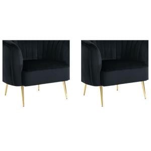 Bowery Hill Accent Chairs - Set of 2 in Black Fabric with Gold Metal Legs