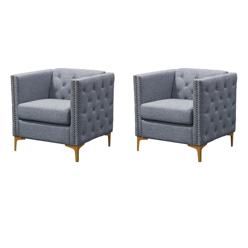 Bowery Hill Accent Chairs Set of 2 in Light Gray with Polyester Fabric