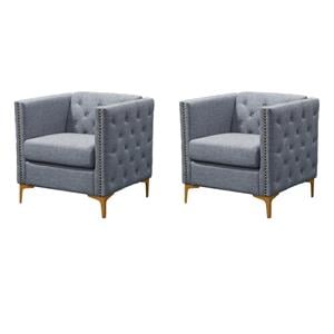 Bowery Hill Accent Chairs Set of 2 in Light Gray with Polyester Fabric
