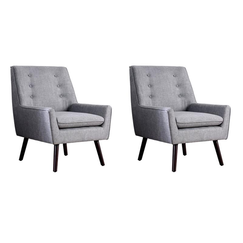 Bowery Hill Mid-Century Accent Chairs - Set of 2 in Light Gray Linen