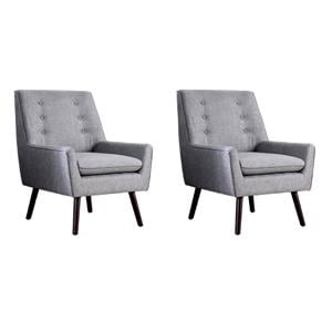 Bowery Hill Mid-Century Accent Chairs - Set of 2 in Light Gray Linen
