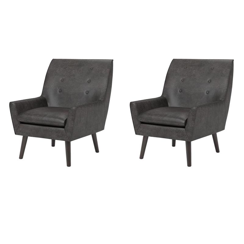 Bowery Hill Mid-Century Gray Faux Leather Accent Chairs - Set of 2