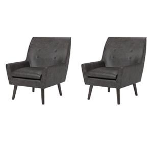 Bowery Hill Mid-Century Gray Faux Leather Accent Chairs - Set of 2