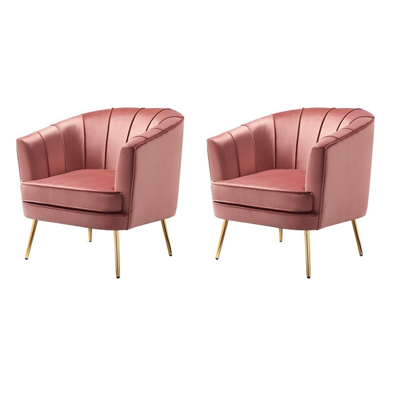 Bowery Hill Velvet Accent Chairs - Set of 2 in Vintage Pink Rose
