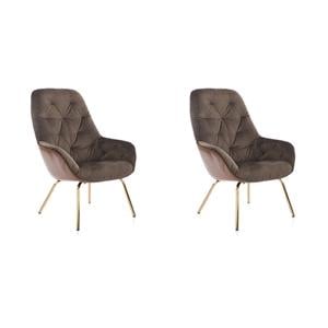 Bowery Hill Set of 2 Accent Chairs in Brown Fabric with Tufted Design