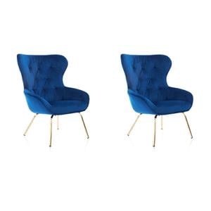 Bowery Hill Set of 2 Accent Chairs in Blue Velvet with Steel Legs