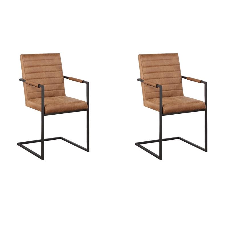 Bowery Hill Set of 2 Fabric Upholstered Armchairs in Brown