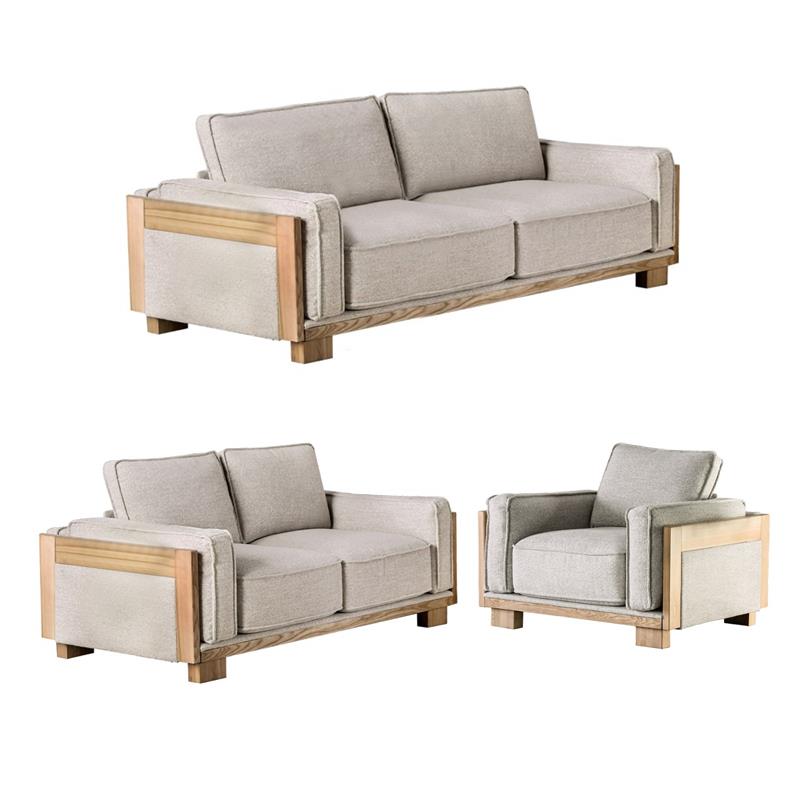 Bowery Hill Living Room 3-Piece Sofa Set in Light Brown Fabric