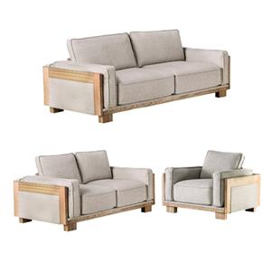 Bowery Hill Living Room 3-Piece Sofa Set in Light Brown Fabric