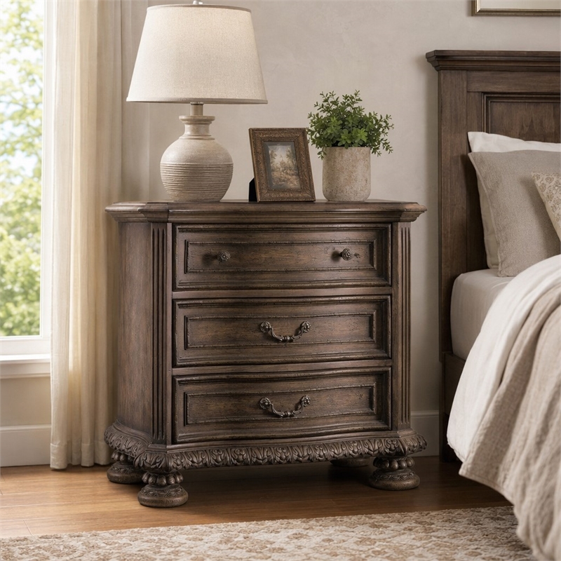 Bowery Hill 3-Drawer Nightstand in Rustic Walnut Finish with Cedar Lining
