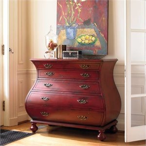 Bowery Hill Bombe Wood Accent Chest in Distressed Red with 5 Drawers
