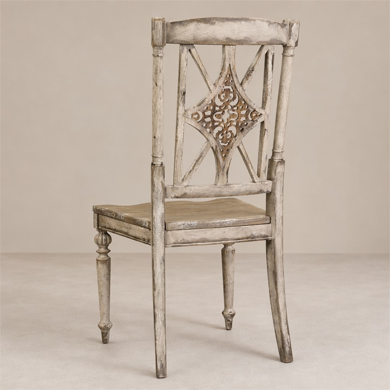 Bowery Hill Wood Dining Side Chair with Fretback Design in Cream Finish