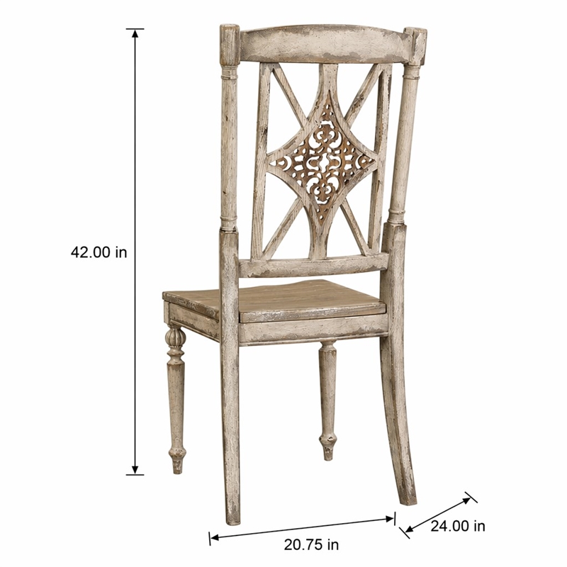Bowery Hill Wood Dining Side Chair with Fretback Design in Cream Finish