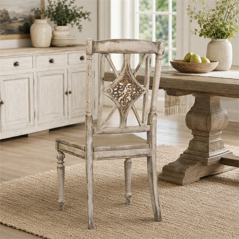 Bowery Hill Wood Dining Side Chair with Fretback Design in Cream Finish