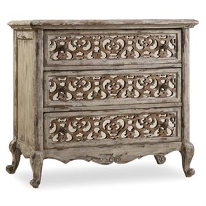 Bowery Hill 3 Drawer Wood Nightstand with Fretwork Fronts in Caramel Beige