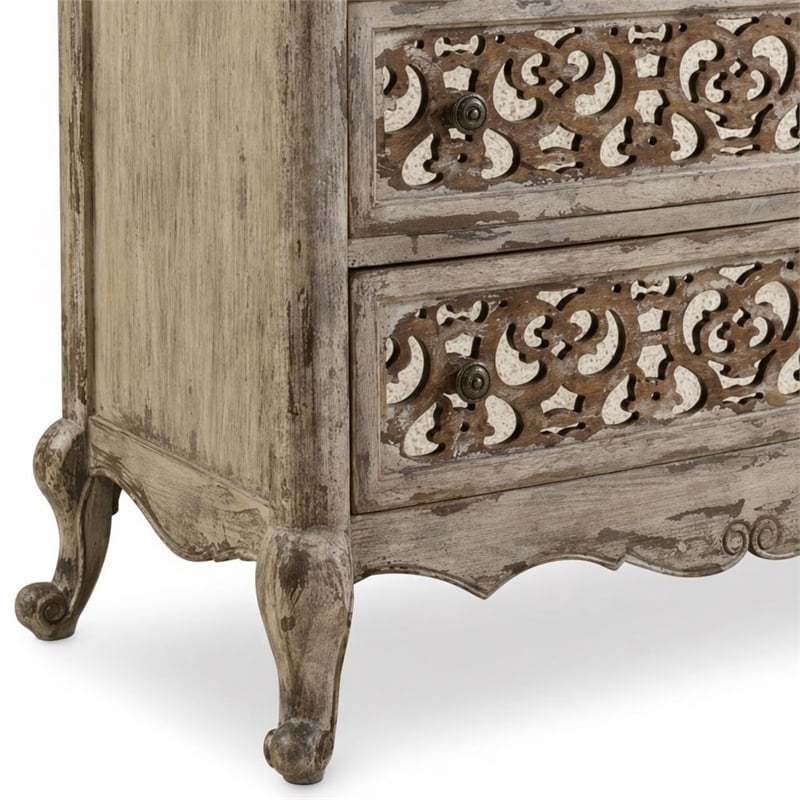 Bowery Hill 3 Drawer Wood Nightstand with Fretwork Fronts in Caramel Beige