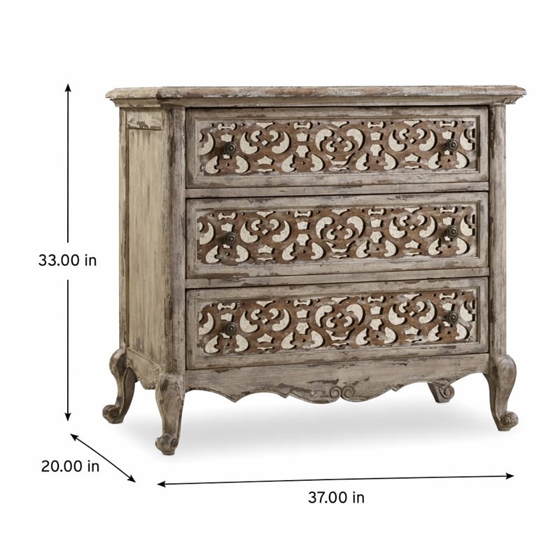 Bowery Hill 3 Drawer Wood Nightstand with Fretwork Fronts in Caramel Beige