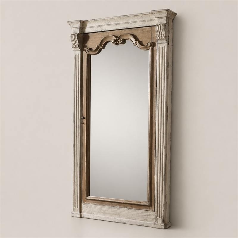 Bowery Hill Wood-Framed Floor Mirror with Jewelry Storage in Beige