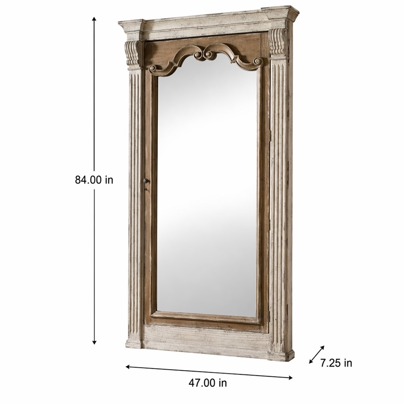 Bowery Hill Wood-Framed Floor Mirror with Jewelry Storage in Beige