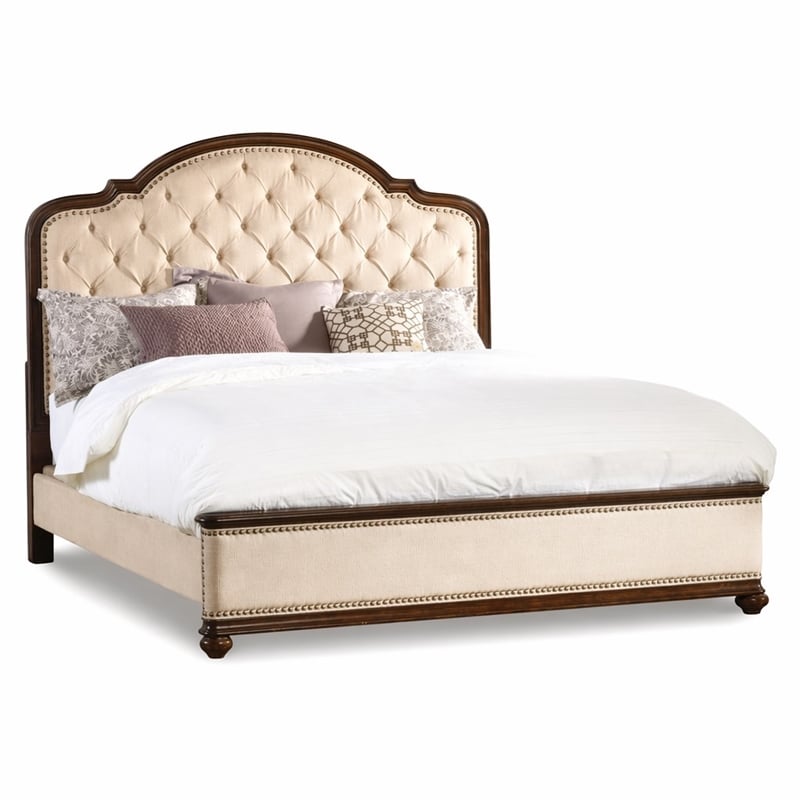 Bowery Hill King Tufted Upholstered Bed in Mahogany and Fabric