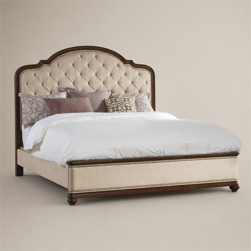 Bowery Hill King Tufted Upholstered Bed in Mahogany and Fabric