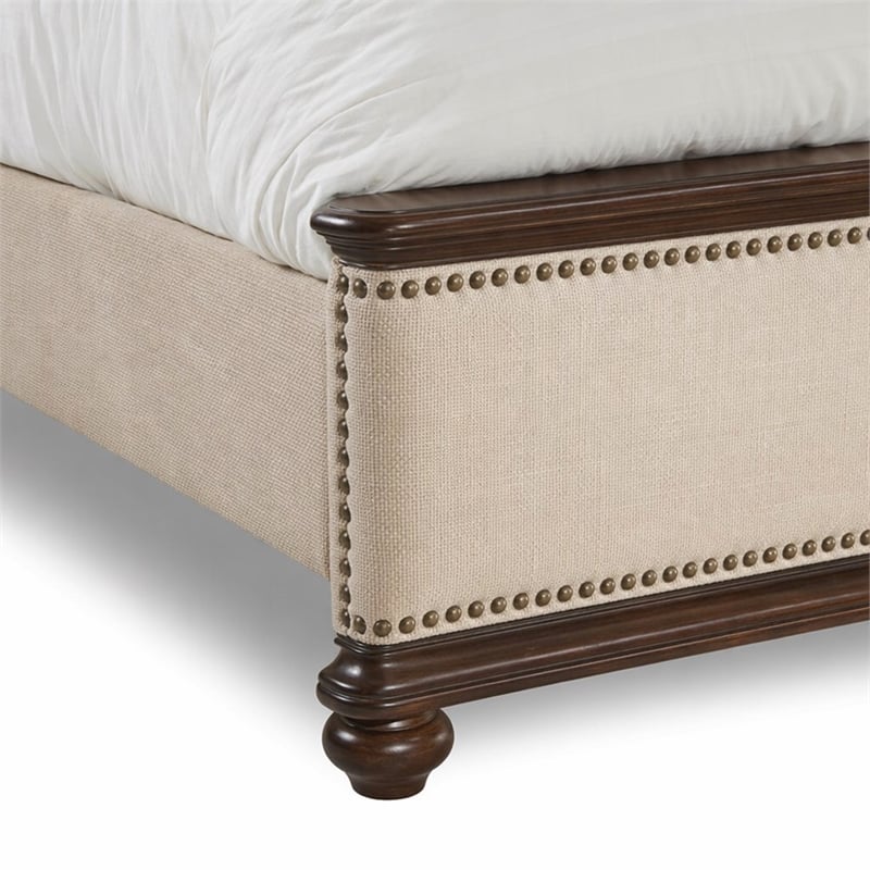 Bowery Hill King Tufted Upholstered Bed in Mahogany and Fabric