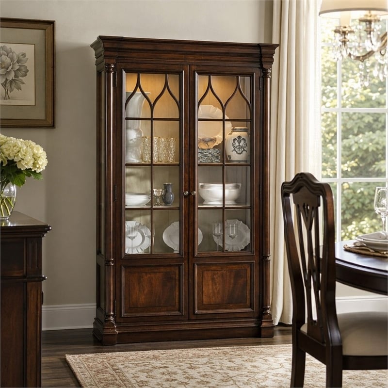 Bowery Hill Dining Display Cabinet with Glass Accents in Mahogany Finish