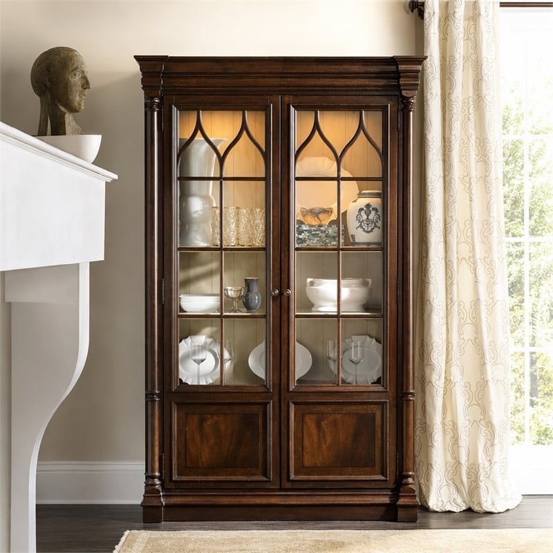 Bowery Hill Dining Display Cabinet with Glass Accents in Mahogany Finish