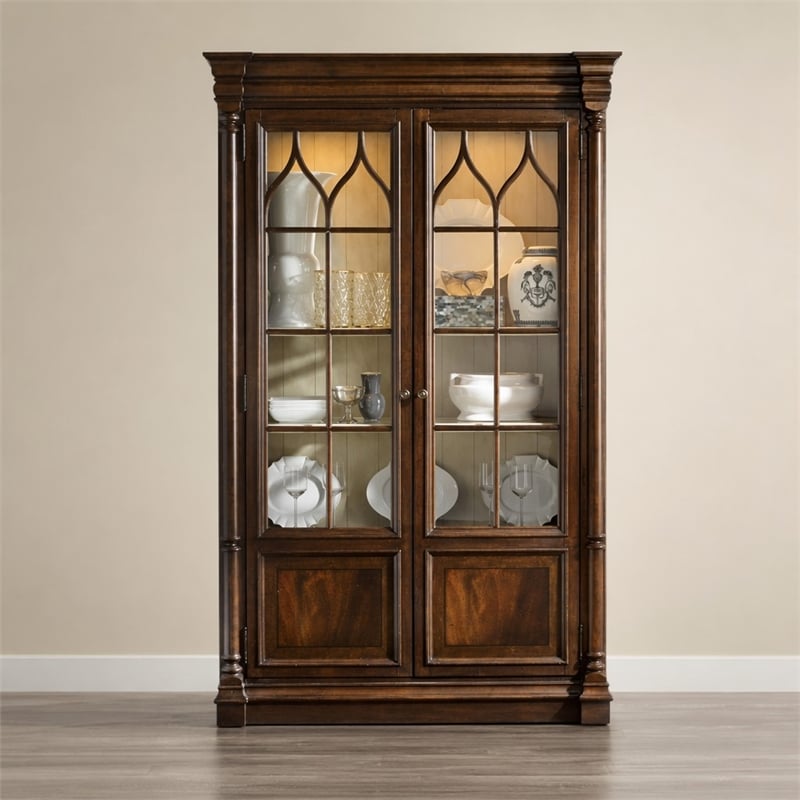 Bowery Hill Dining Display Cabinet with Glass Accents in Mahogany Finish
