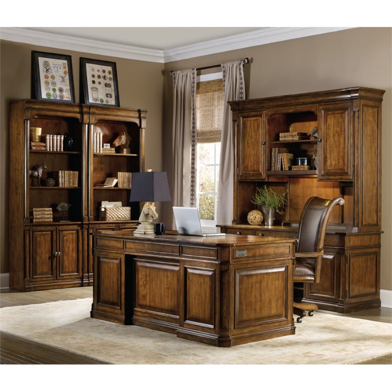 Bowery Hill Executive Desk with Storage in Medium Brown Wood Grain