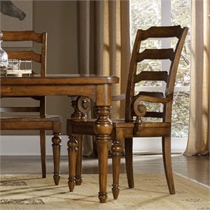 Bowery Hill Ladderback Dining Arm Chair in Chestnut Brown Wood