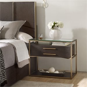 Bowery Hill Nightstand with Brass Frame in Midnight Brown Finish
