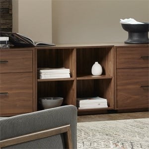 Bowery Hill 4 Cubby Short Bookcase in Wood Brown Finish