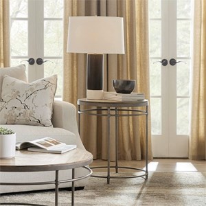 Bowery Hill 22&quot Round End Table in Light Wood with Metal Base