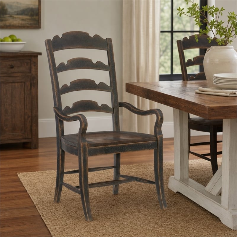 Bowery Hill Twin Sisters Ladderback Arm Chair in Anthracite Black