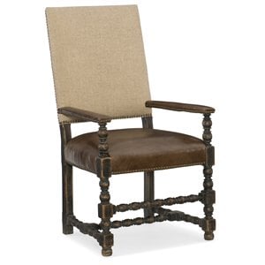 Bowery Hill Comfort Upholstered Arm Chair in Black Fabric & Leather
