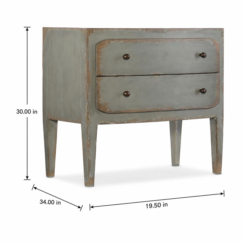 Bowery Hill Distressed Wood Nightstand with 2 Drawers in Speckled Gray