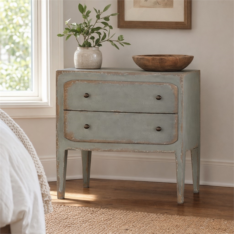 Bowery Hill Distressed Wood Nightstand with 2 Drawers in Speckled Gray