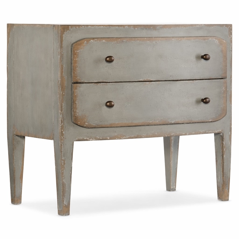 Bowery Hill Distressed Wood Nightstand with 2 Drawers in Speckled Gray